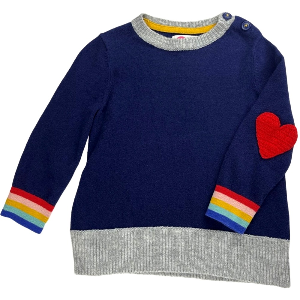 Mini Boden Navy Sweater Sz 4 5 Rainbow Heart Shoulder Pads Knit EUC